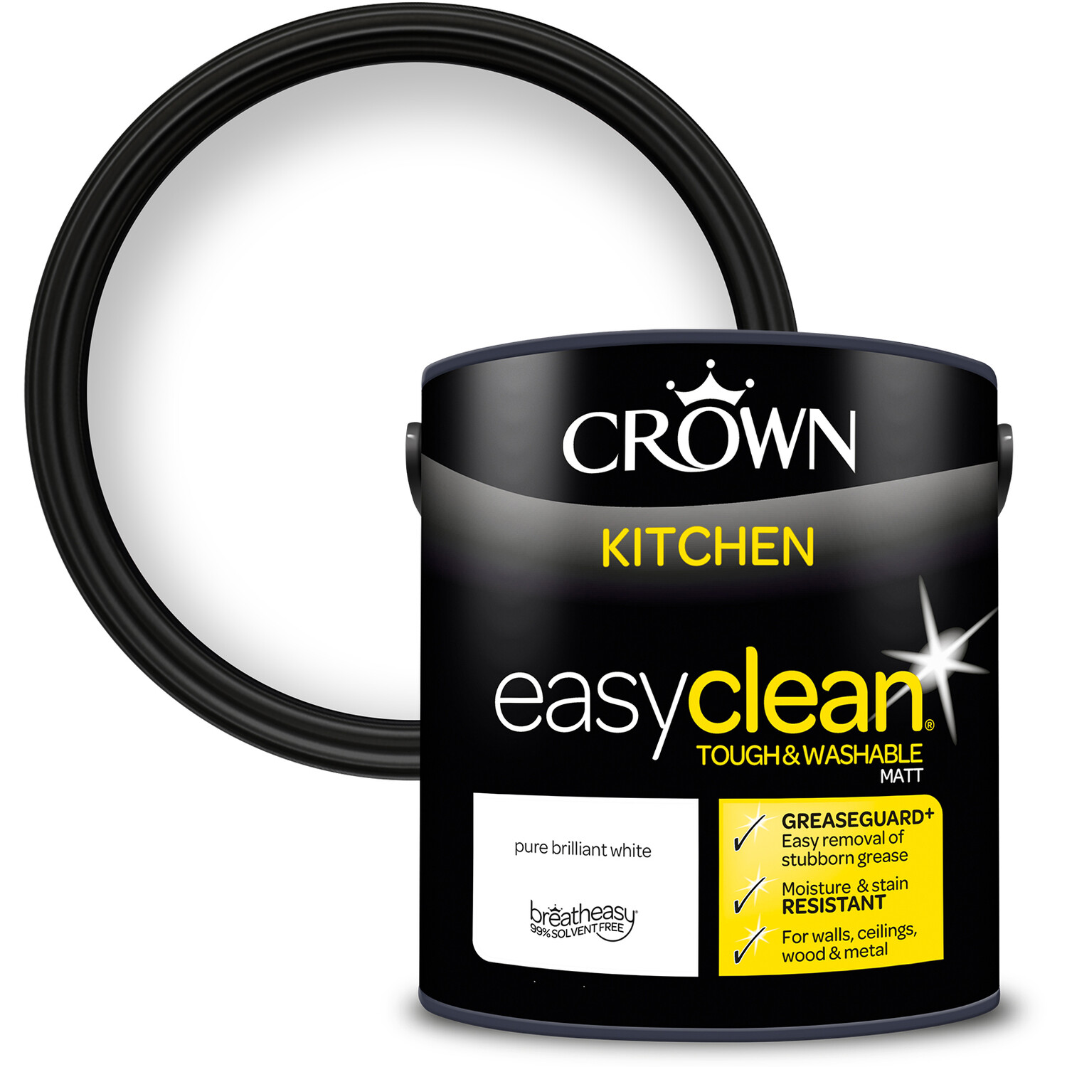 Crown Easyclean Kitchen Paint - Pure Brilliant White / 2.5l Image 1