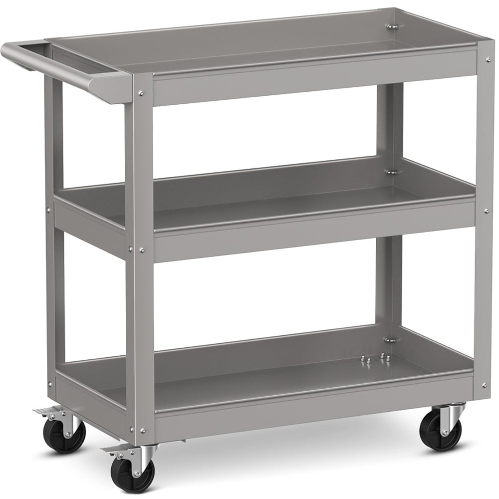 Costway 3 Shelf Grey Tool Trolley with Lockable Wheels Image 1