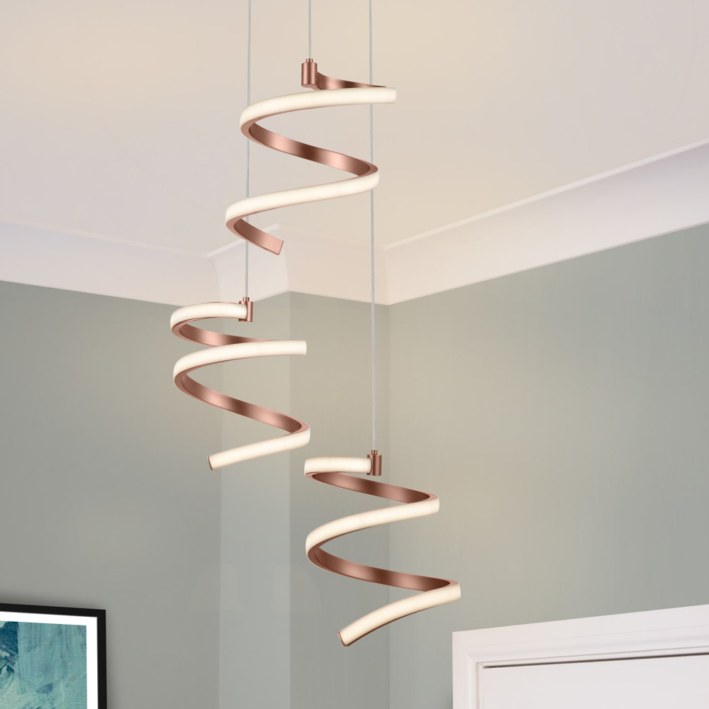 Cosylyte Nyah 3 Light Copper Spiral Cluster LED Pendant Light Image 2