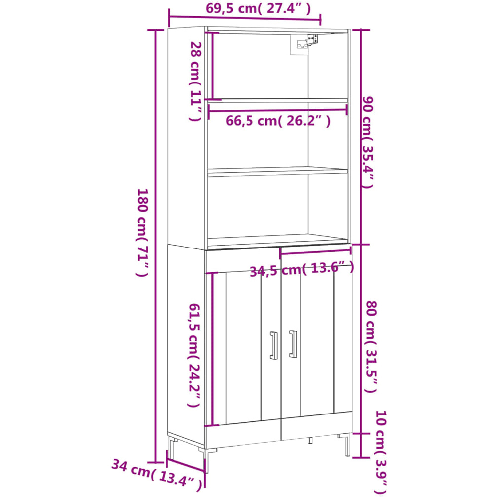 vidaXL 2 Door 3 Shelf Sonoma Oak Highboard Image 6
