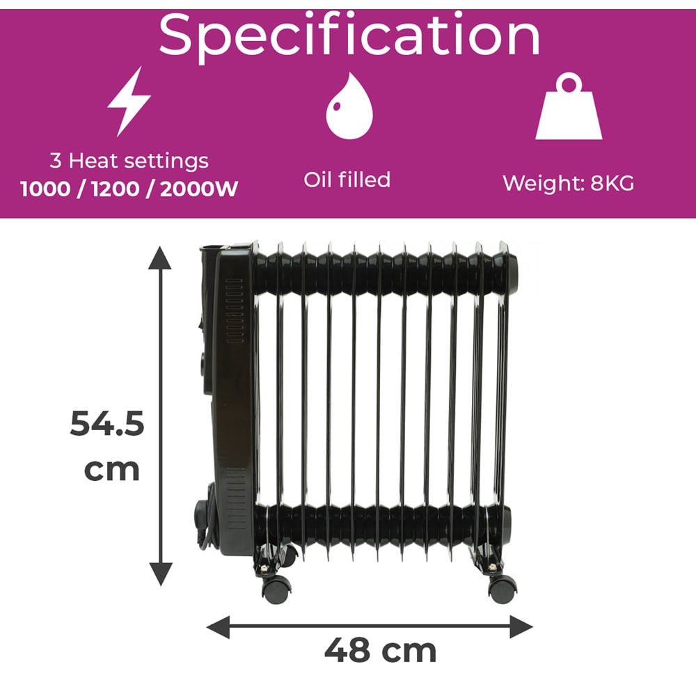 Neo 11 Fin Black Oil Filled Radiator 2500W Image 5