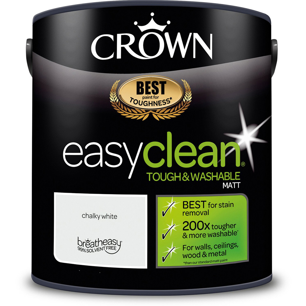 Crown Easyclean Chalky White Matt Emulsion Multisurface Paint 2.5L Image 2
