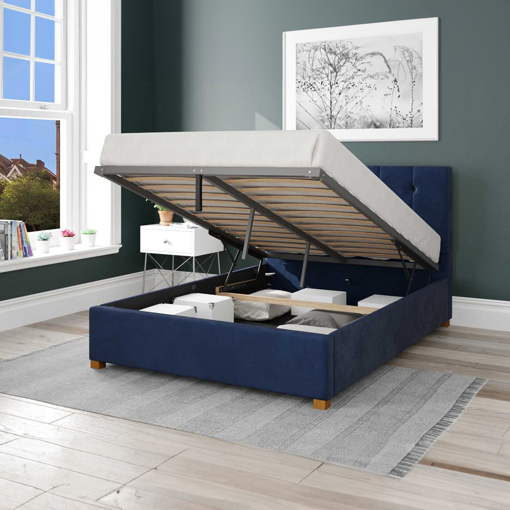 Aspire Hepburn Super King Navy Plush Velvet Ottoman Bed Image 2
