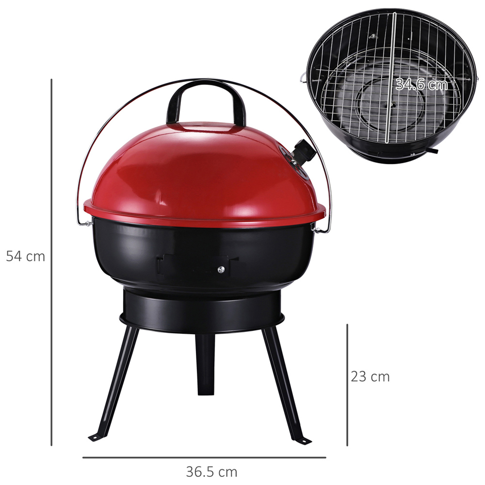 Outsunny Red and Black Outdoor Portable Charcoal BBQ Grill Image 5