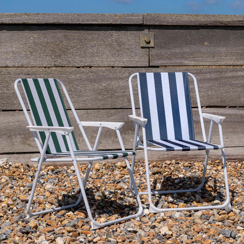 Harbour Housewares Set of 2 Blue and Green Stripe Folding Metal Beach Chair Image 5