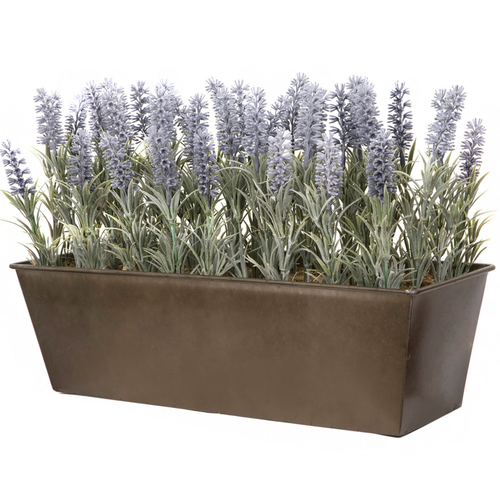 GreenBrokers Artificial Lavender Plant in Rustic Window Box 45cm Image 2
