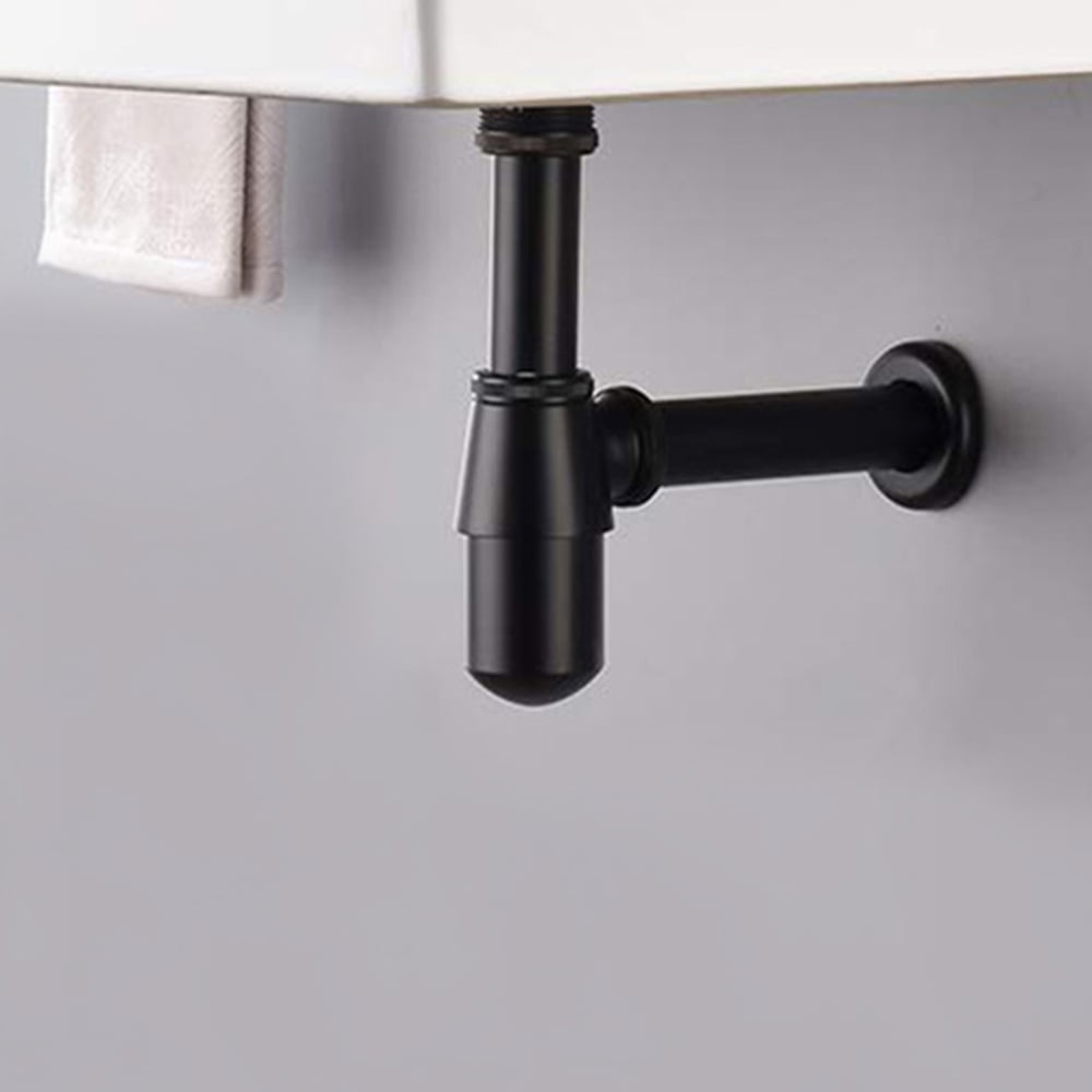 Nes Home Matte Black Round Standard Bathroom Basin Bottle Waste Trap Image 2