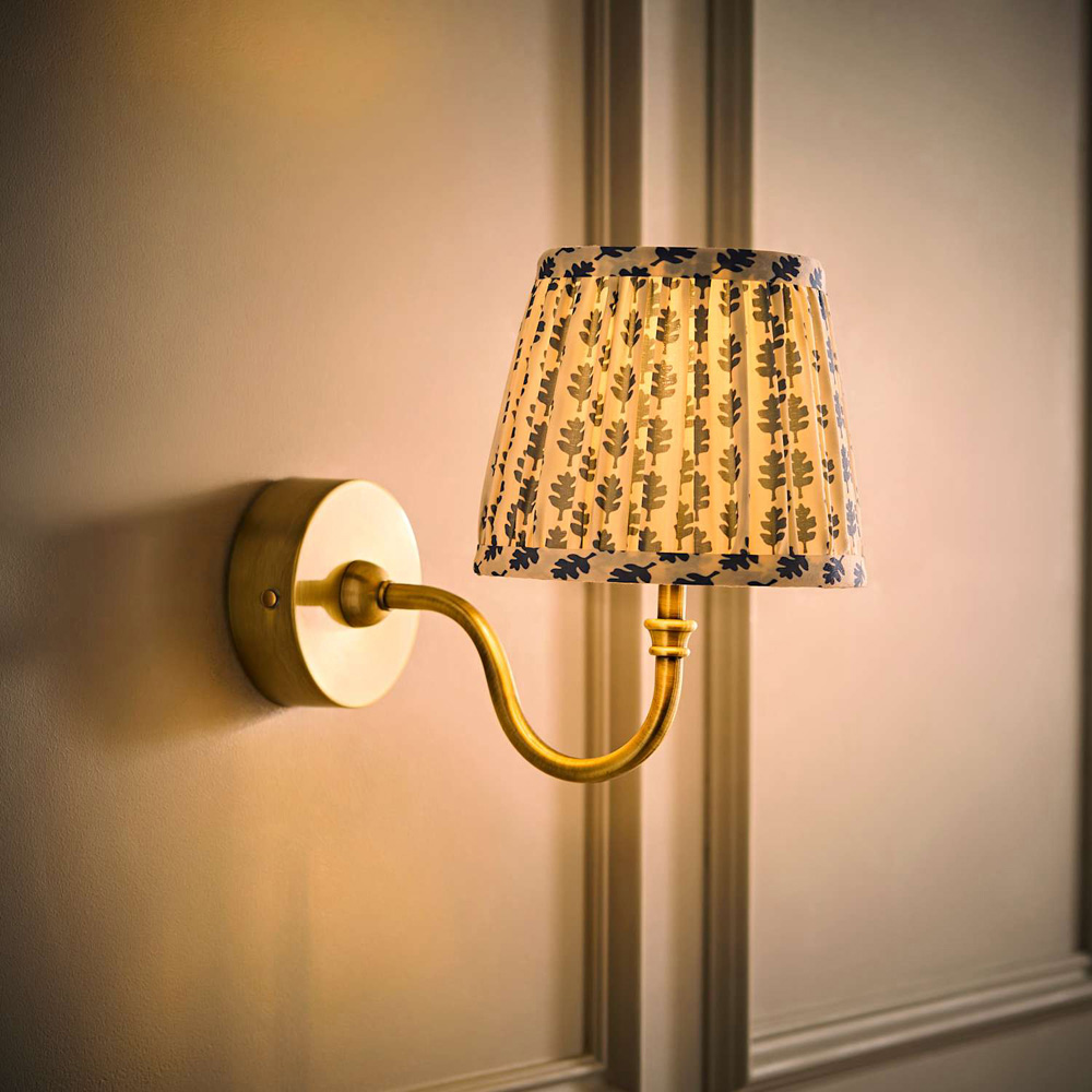 ValueLights Lowe Blue Ditsy Floral Pleated Shade Gold Rechargeable Wall Light with Bulb Image 2