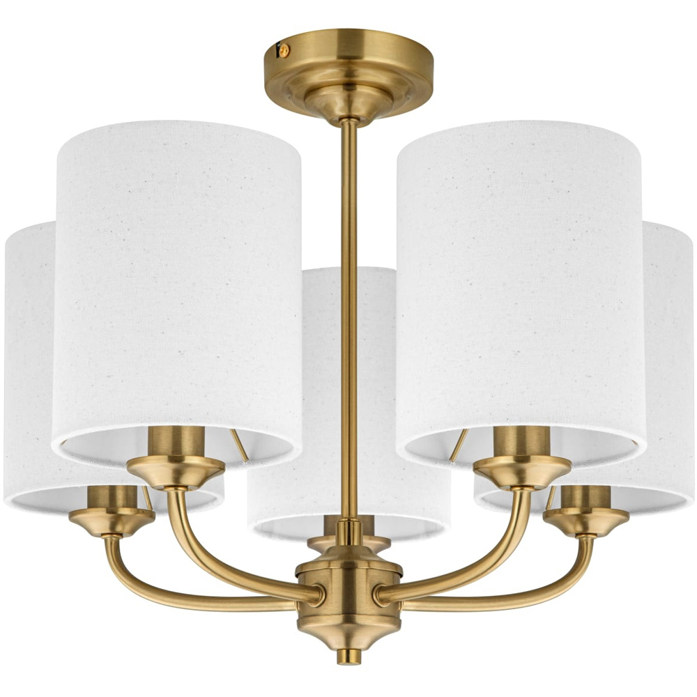 Cosylyte Winston 5 Light Classic Faux Linen Drum Shade Brass Ceiling Light Image 1