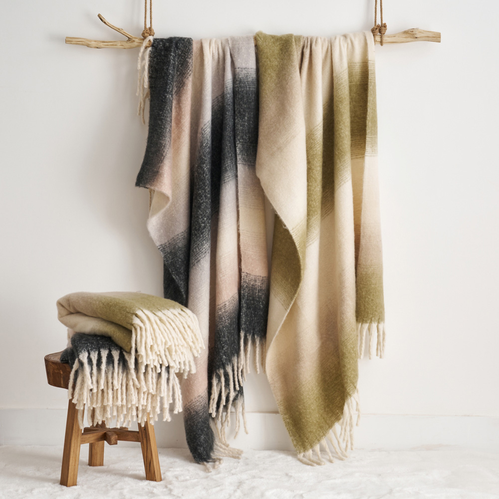 Cloud Touch Ombre Faux Mohair Fringed Green Throw 130 x 170cm Image 6