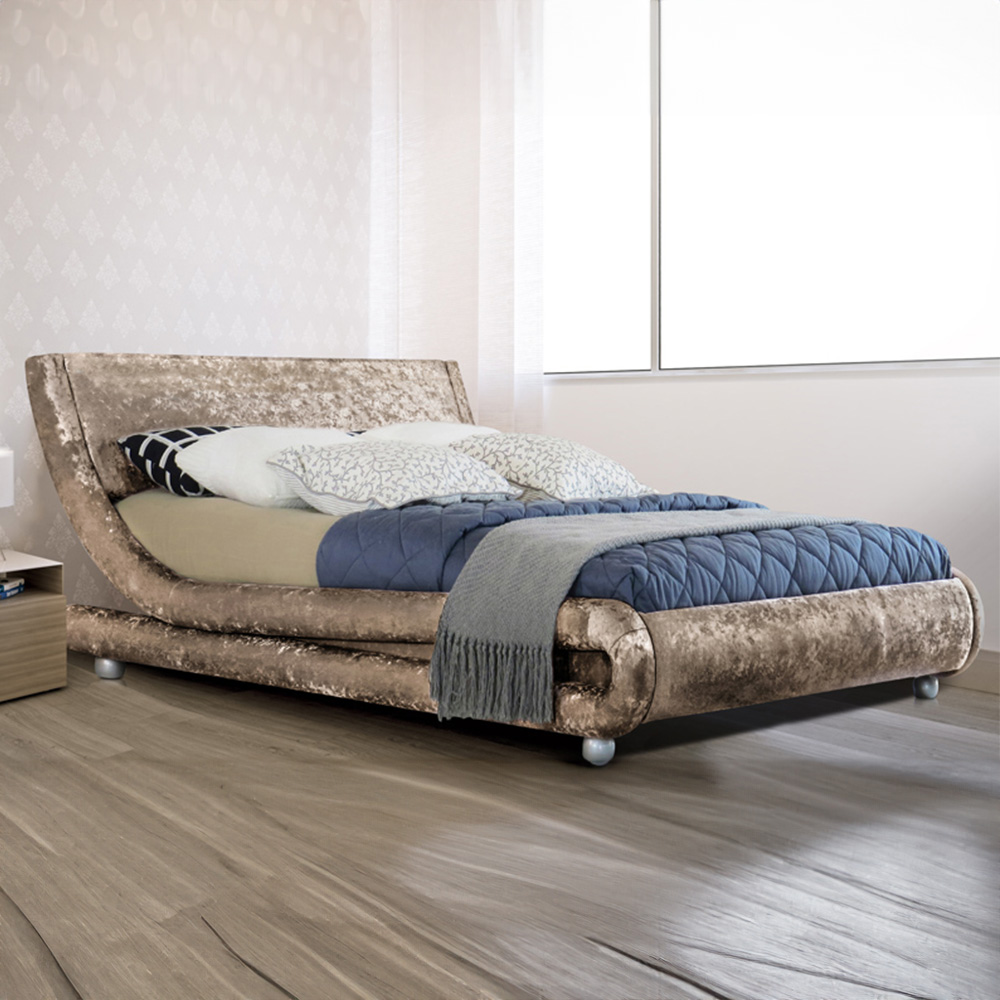 Brooklyn Modern Curved Double Truffle Crushed Velvet Bed Frame Image 1