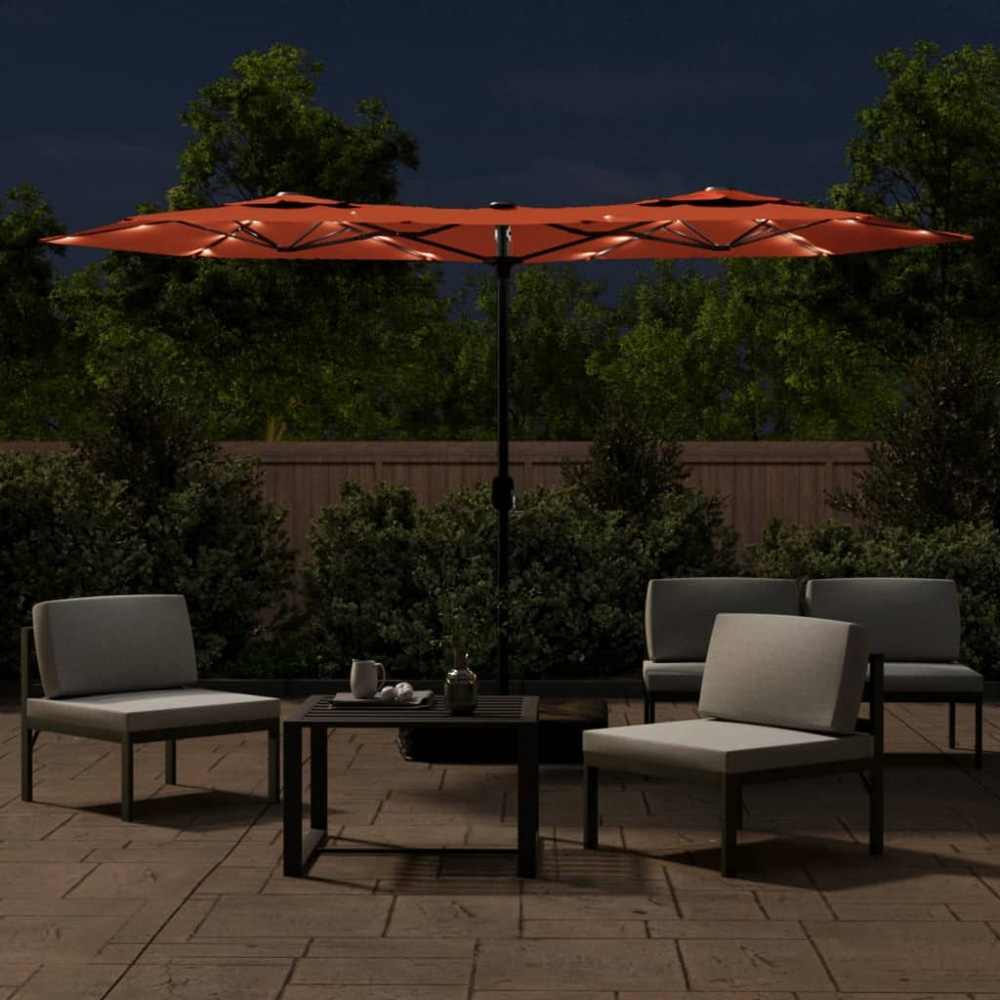 vidaXL Orange LED Double Head Parasol 3 x 1.4m Image 2
