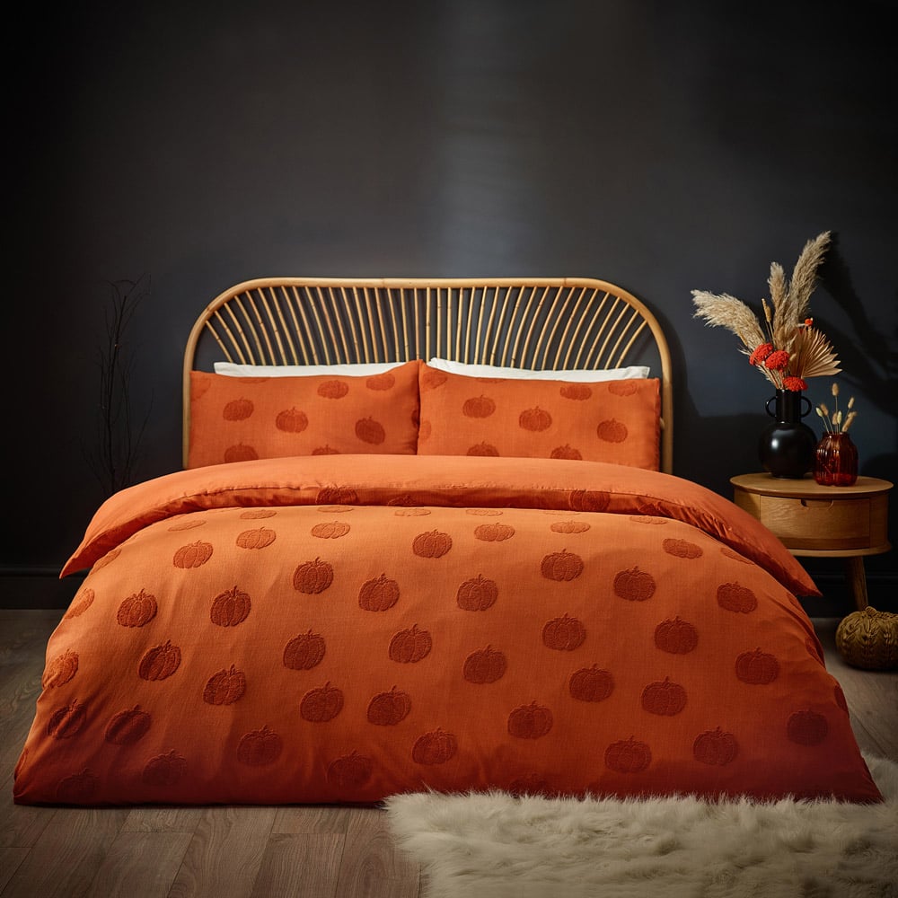 furn. Pumpkin Tufted Super King Size Spice Cotton Duvet Cover Set Image 1