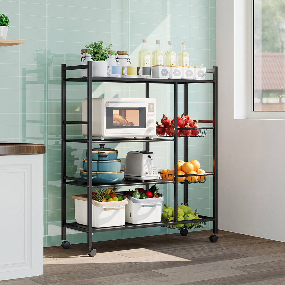 Living and Home 4-Tier Black Microwave Storage Rack on Wheel Image 2