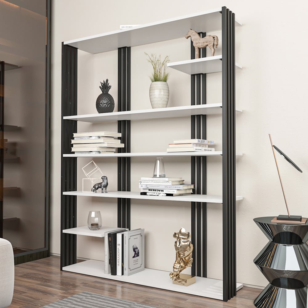 Decorotika Jeni 6 Shelf White and Black Bookcase Image 1