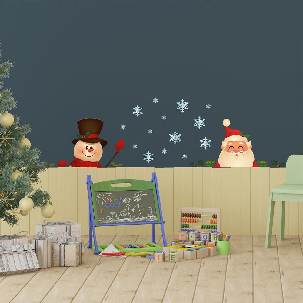 Walplus Peeking Santa and Snowman Self Adhesive Christmas Wall Stickers 26 Piece Image 2