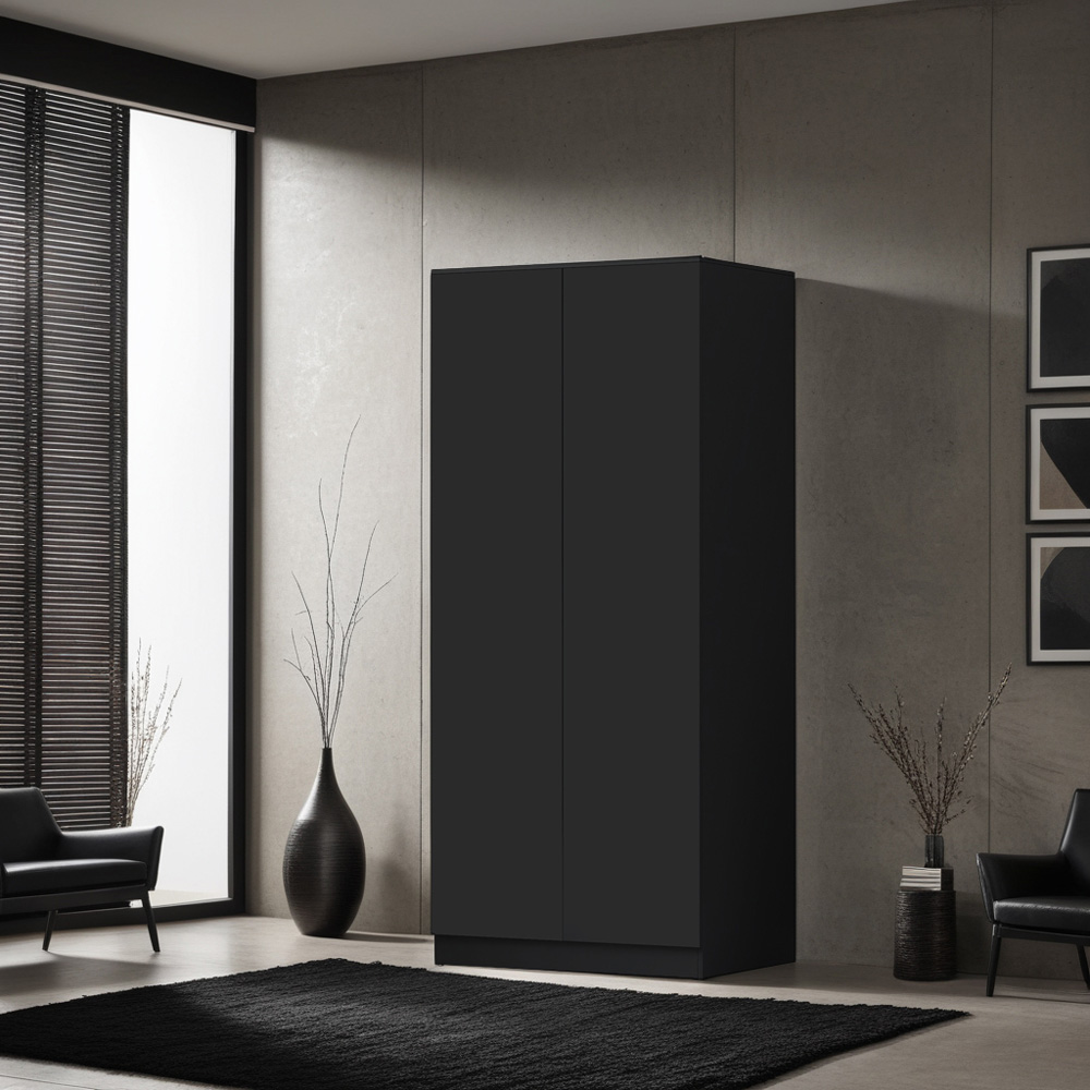 FWStyle Stora 2 Door Matt Black Wardrobe Image 3