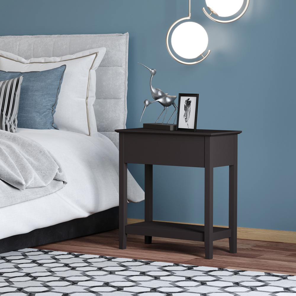 Portland Single Shelf Dark Coffee Flip Top Narrow Side Table Image 7