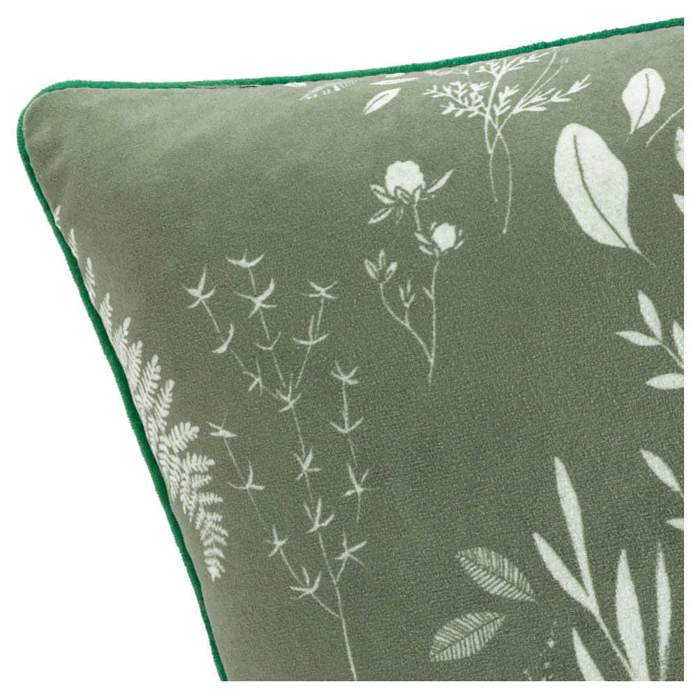 furn. Fearne Sage Green Printed Velvet Cushion Image 3