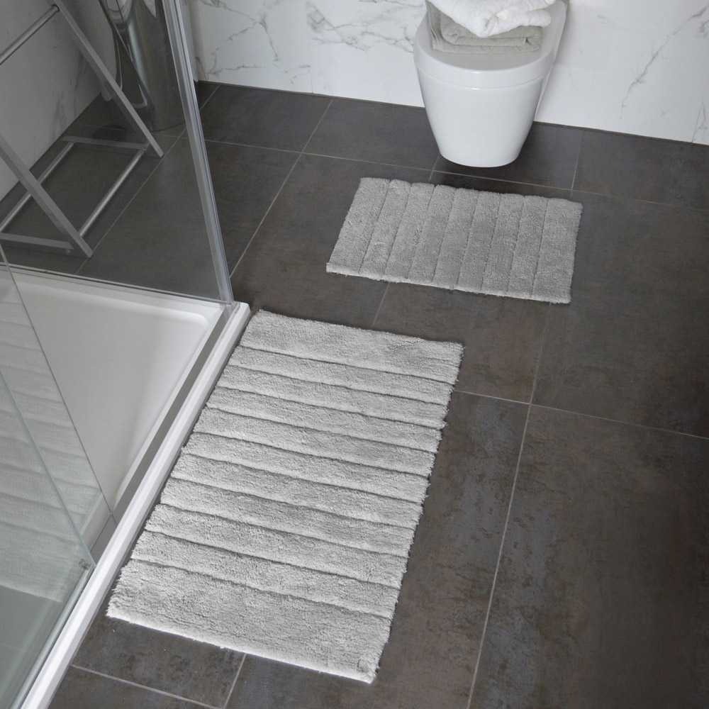 Allure Bath Fashions Dove Grey Ribbed Bath Mat Set 2 Piece Image 2