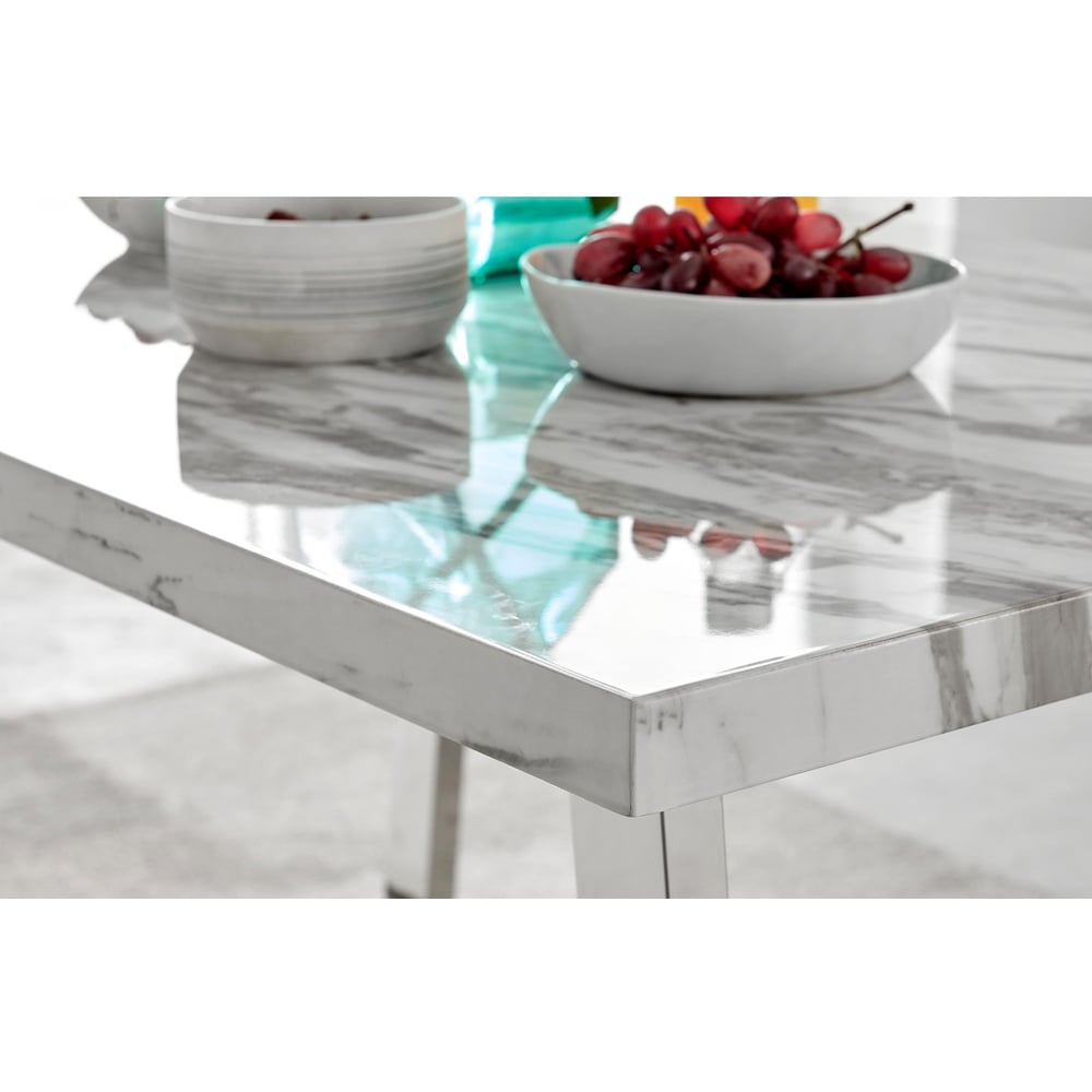 Furniturebox Solo 4 Seater White Marble Effect Dining Table Image 5