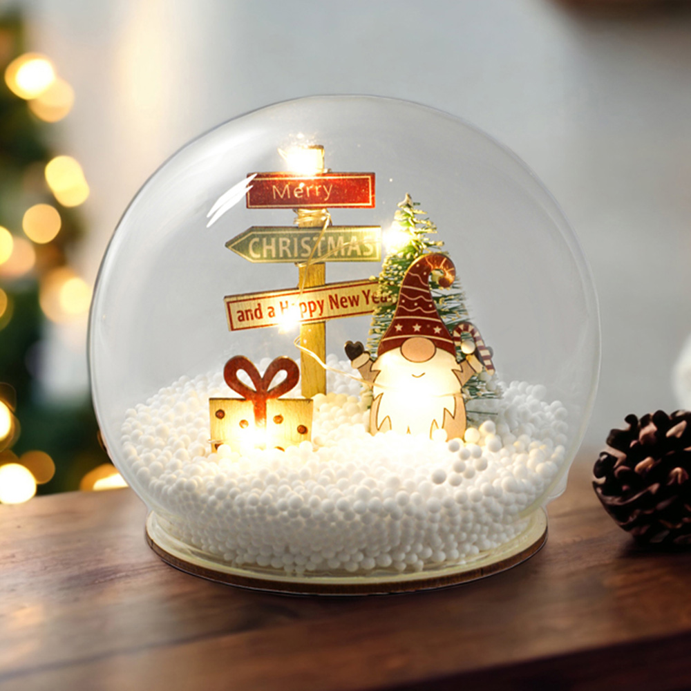 Xmas Haus White Festive Light Up Snow Globe with Gonk Village Image 2