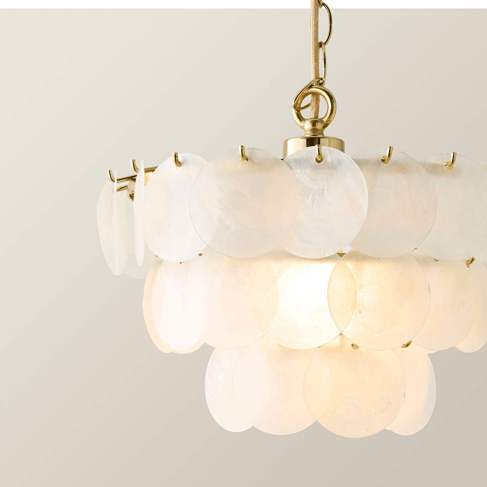 ValueLights Ophelia 3 Tier Capiz Shell Disc LED Chandelier Ceiling Light with Bulb Image 3