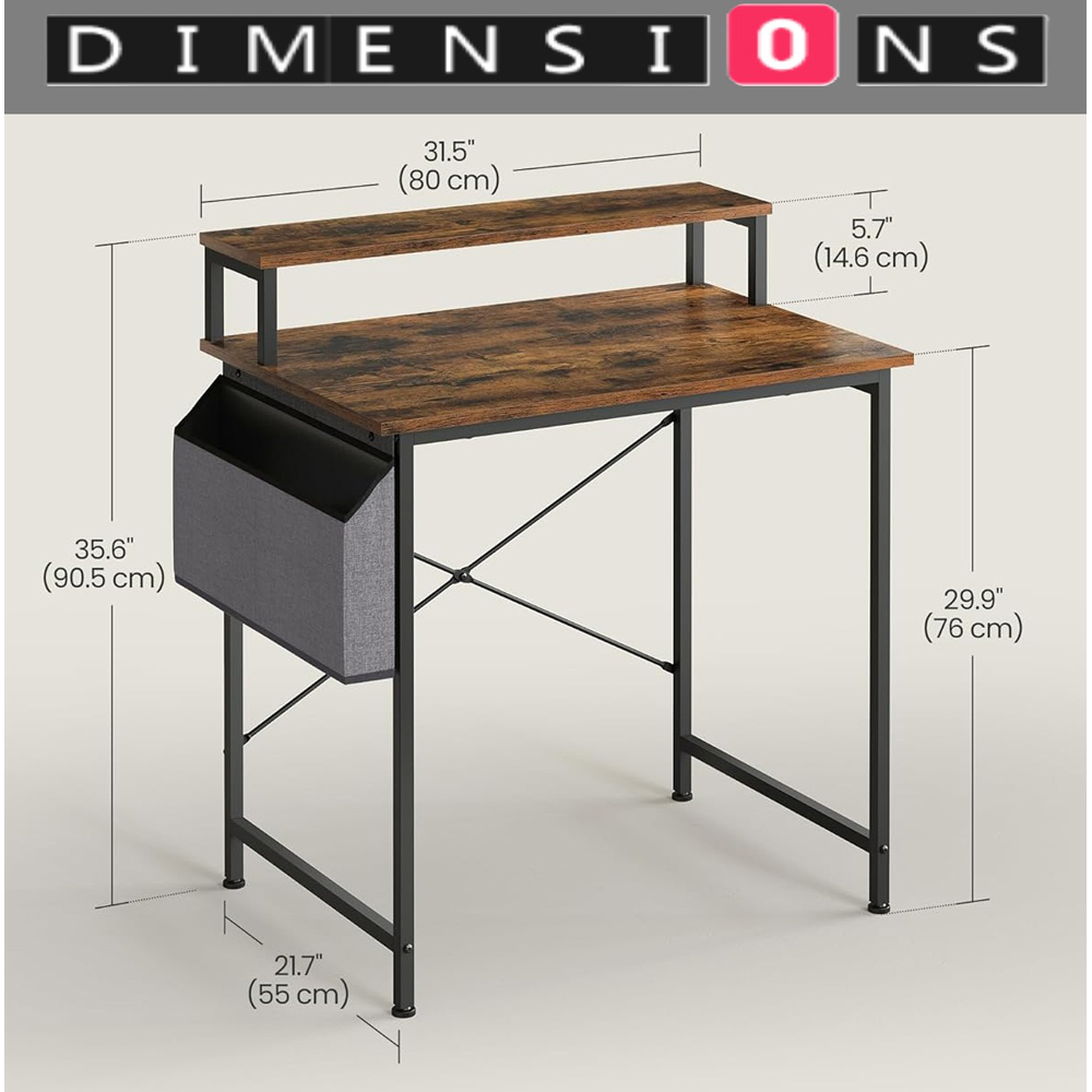 Modcraft Industrial-Style Computer Desk with Monitor Riser Brown Image 6