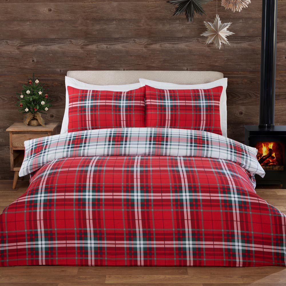 Christmas Tartan Red Duvet Set  - Red / Single Image