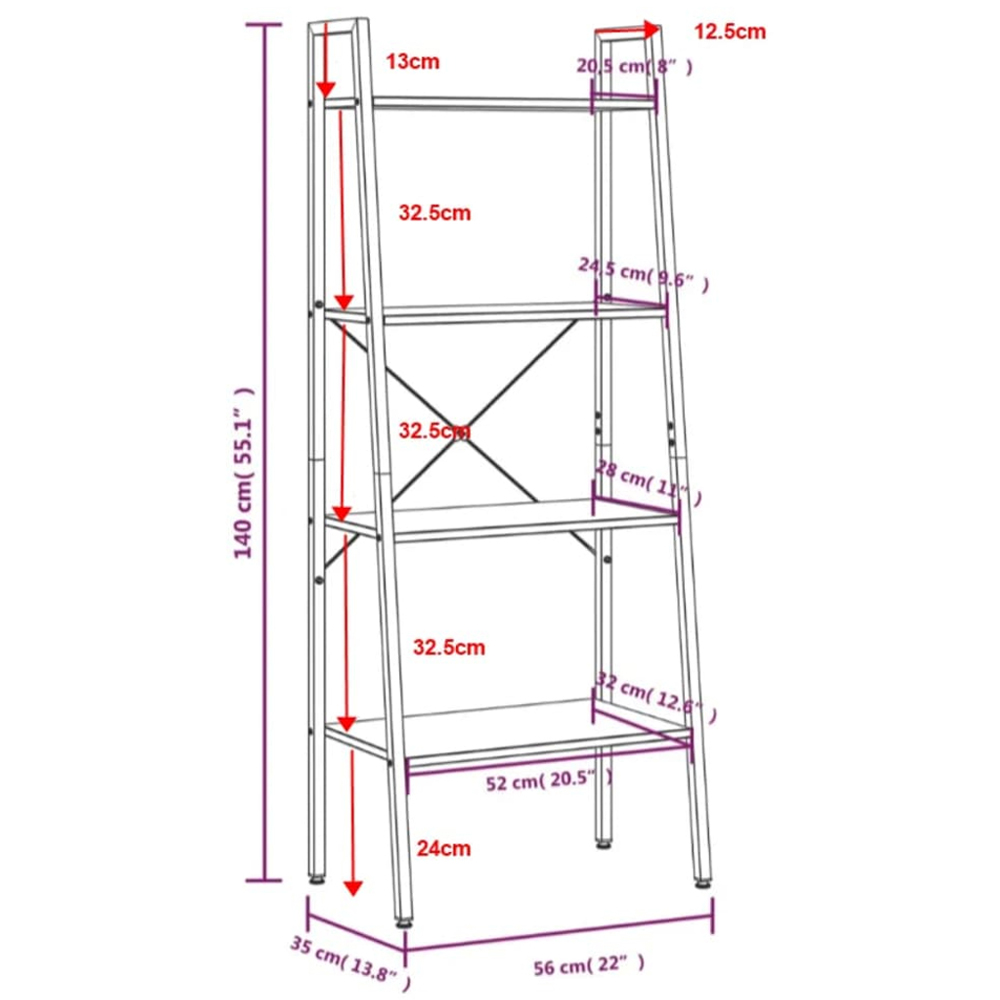 vidaXL 4-Tier Dark Brown and Black Standing Shelf Image 8