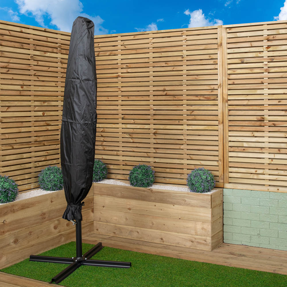 Samuel Alexander Beige Solar LED Crank Banana Hanging Parasol with Base Weights 3m Image 4
