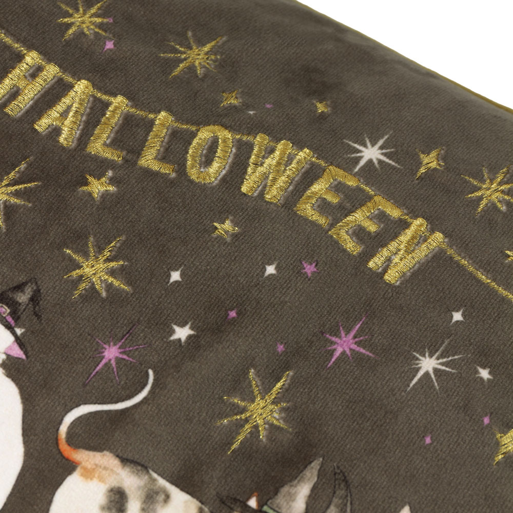 Furn Halloween Pawty Grey and Gold Embroidered Velvet Cushion 30 x 50cm Image 4