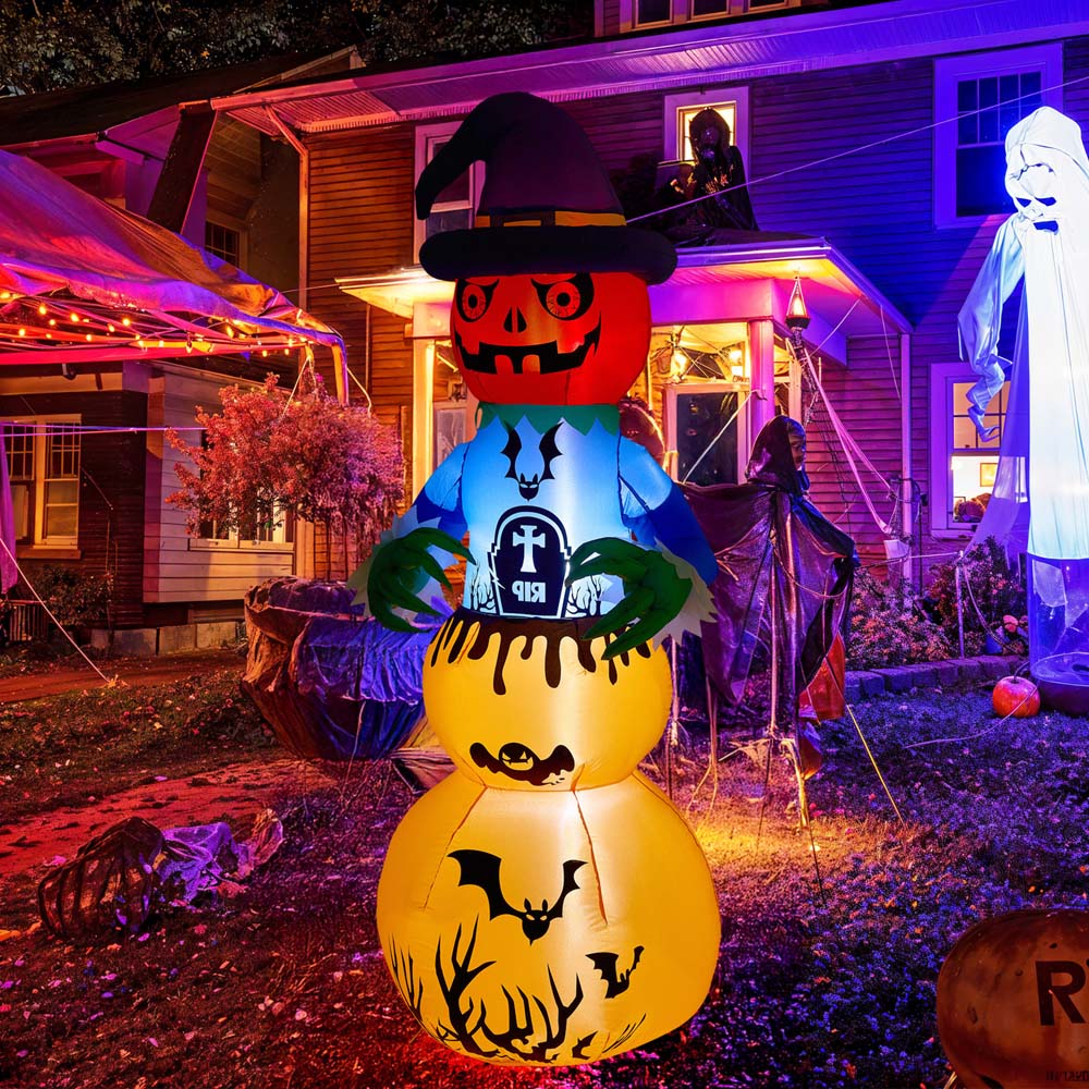 Living and Home Multicolour Inflatable LED Stacked Pumpkin Ghost Halloween Decoration 6ft Image 2