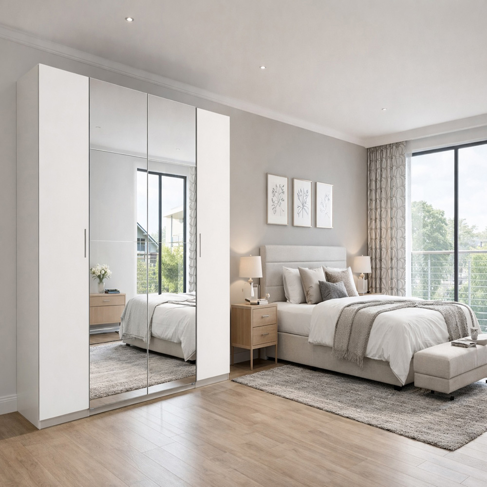 TJ'S Hanover 2 Sliding Door 2 Hinged Door White Wardrobe Image 3