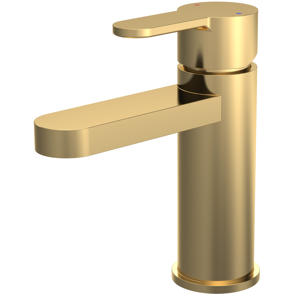 nuie Arvan Brushed Brass Mono Basin Mixer with Push Button Waste Image 1