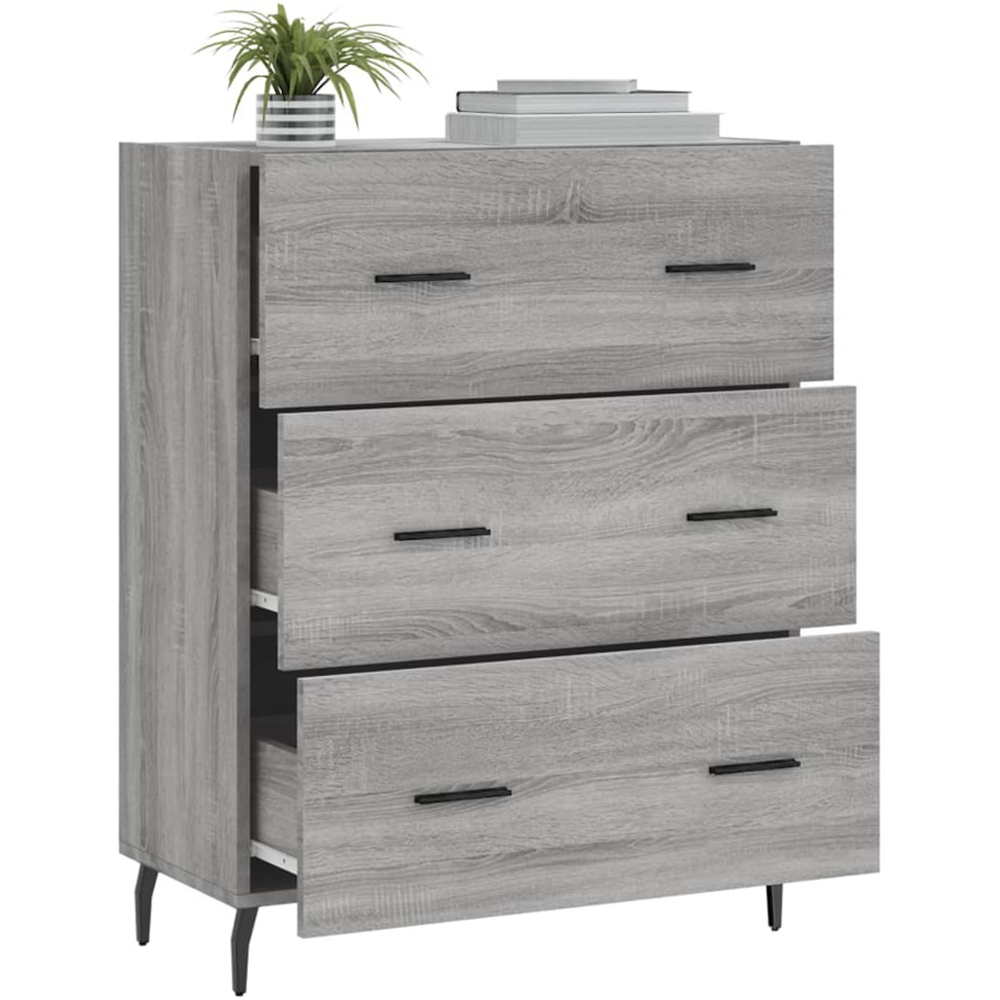 vidaXL 3 Drawer Grey Sonoma Sideboard Image 4