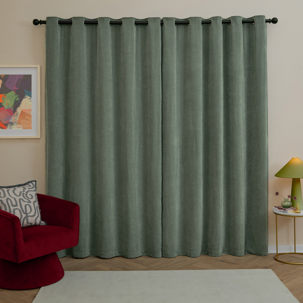Furn Green Soft Chenille Blackout Eyelet Curtains 229 x 183cm Image 2