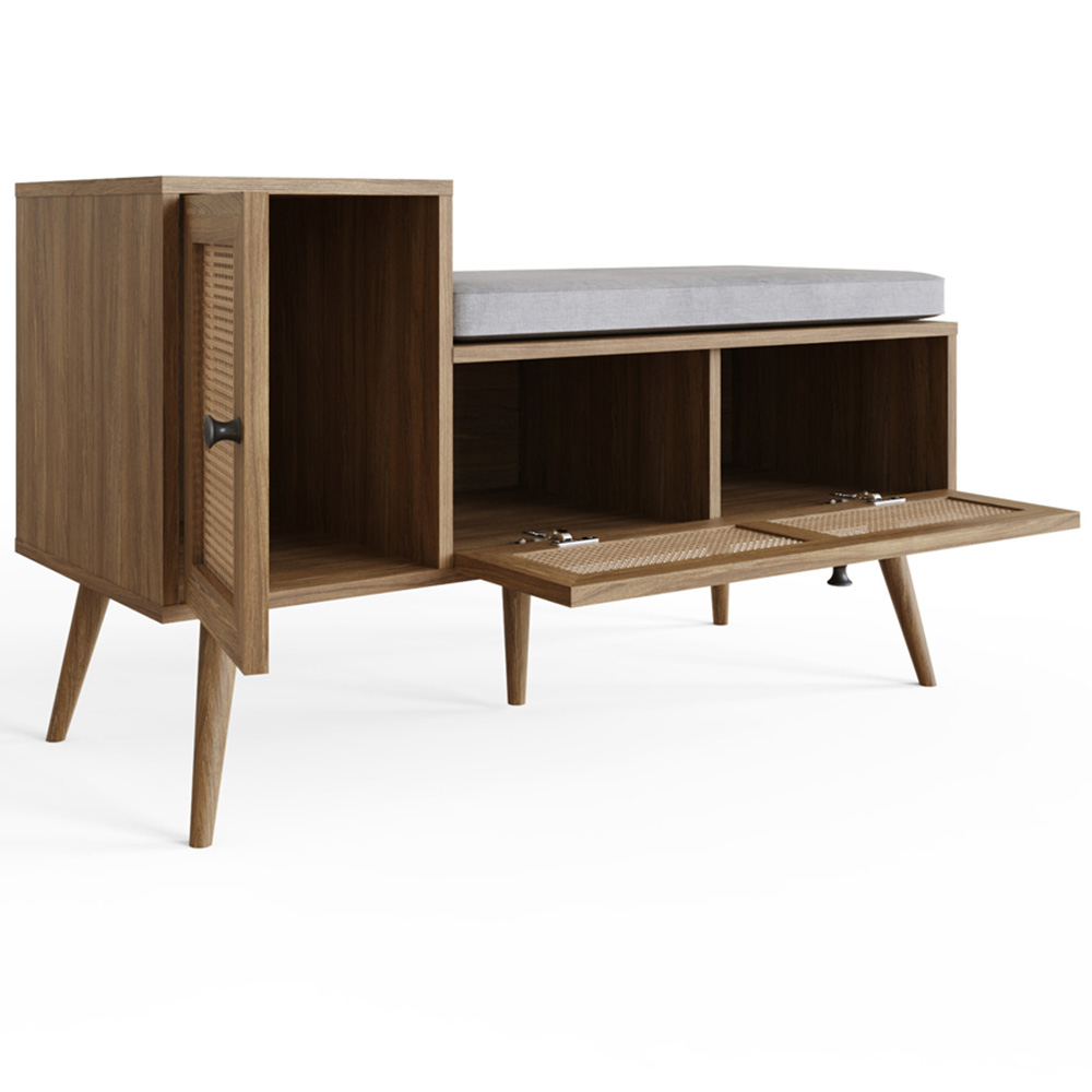 GFW Noor 2 Door Oak Rattan Shoe Cabinet with Cushioned Seat Image 4