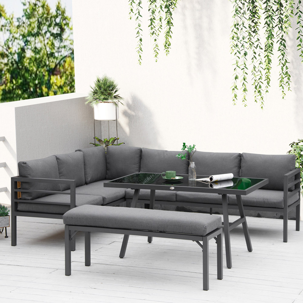 Outsunny 8 Seater Grey L-Shaped Conversation Lounge Set Image 1