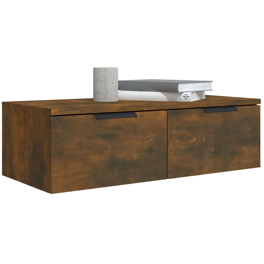 vidaXL 2 Drawer Smoked Oak Wall Mounted Cabinet Image 3
