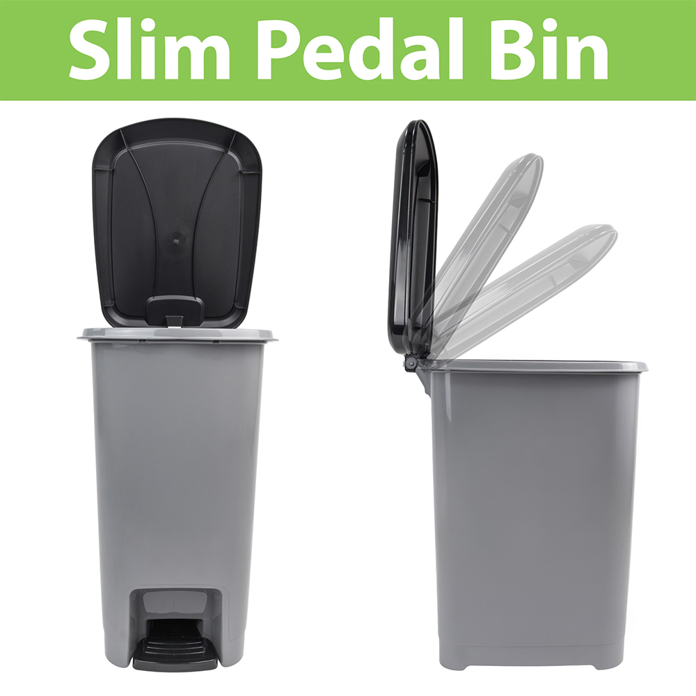 JVL Grey Plastic Slim Foot Pedal Bin with Lid and Handle 40L Image 3