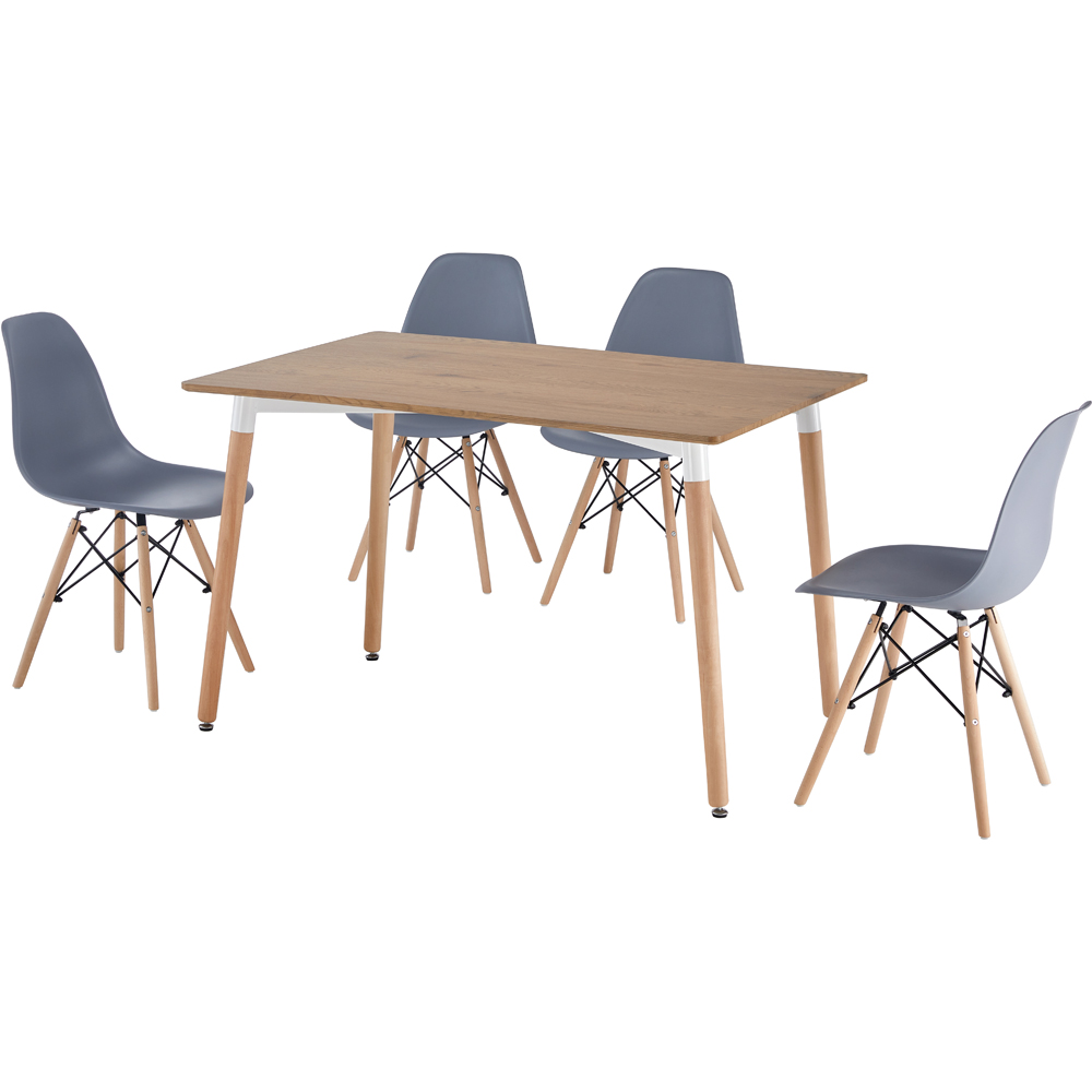 Comfy Living 4 Seater Metal Detailing Dining Set Oak and Grey Image 2