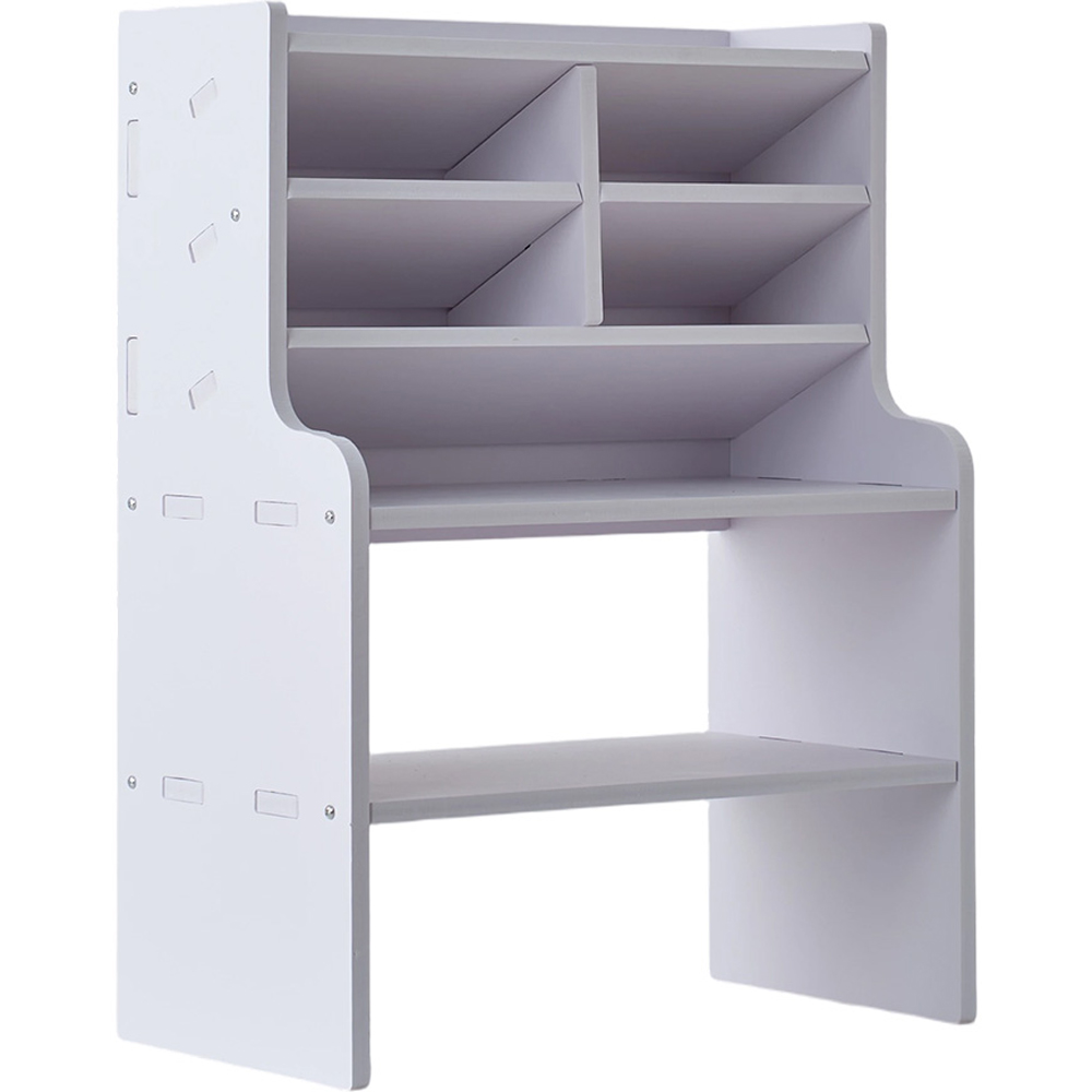 Living and Home 2 Shelf White Desktop Storage Shelf with Raised Base and Angled Compartments Image 2