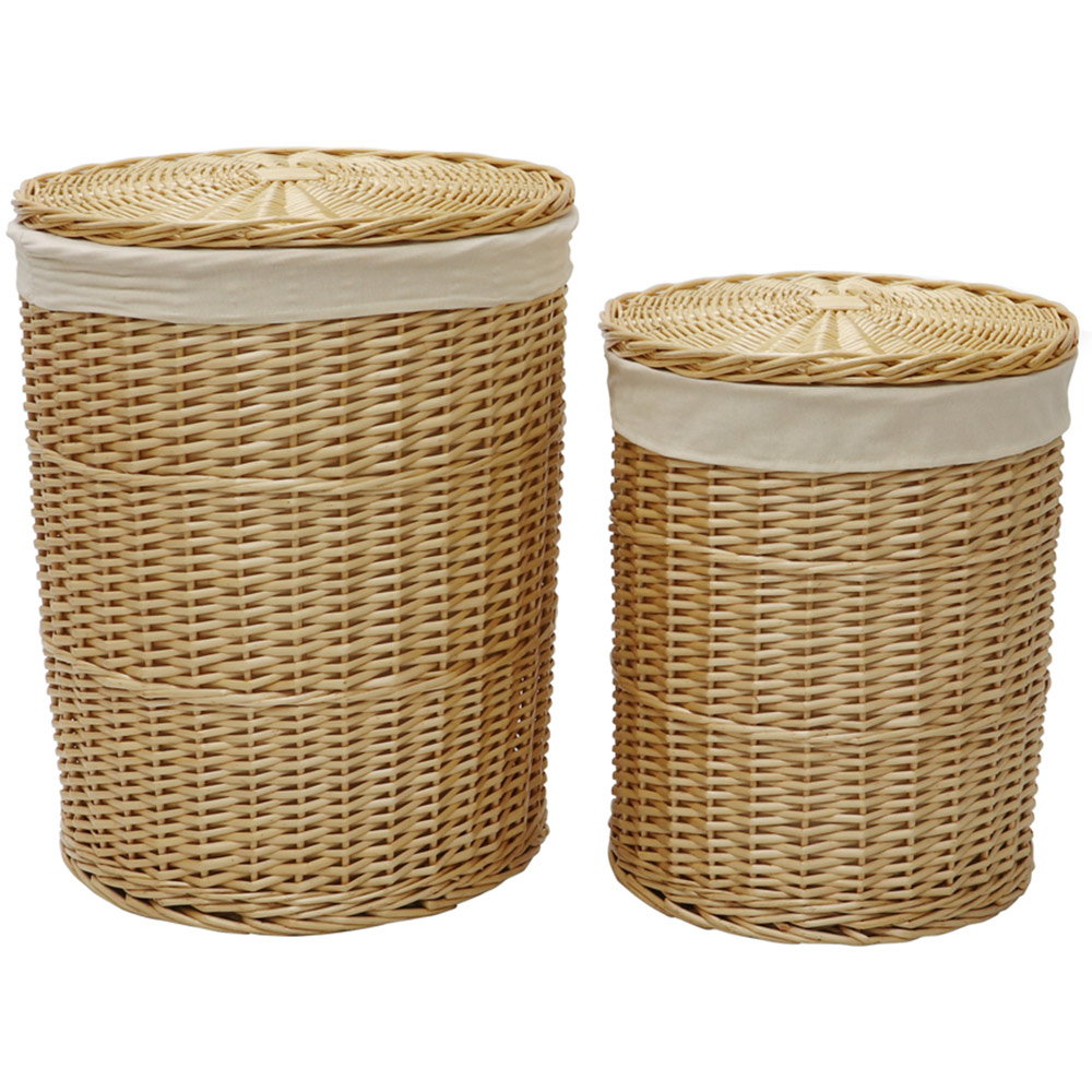JVL 4 Piece Acacia Honey Round Willow Laundry and Waste Paper Basket Set Image 3