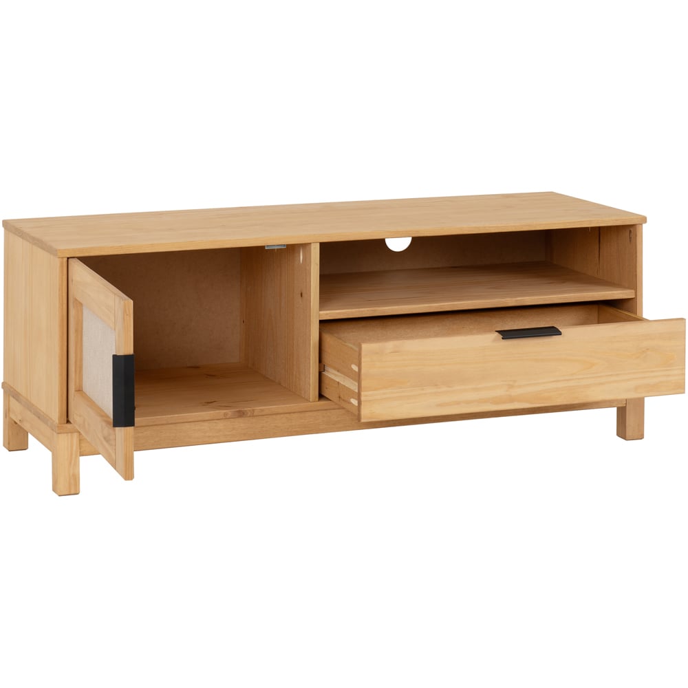 Seconique Corona Single Door Single Drawer Single Shelf Wax Pine Rattan TV Unit Image 3