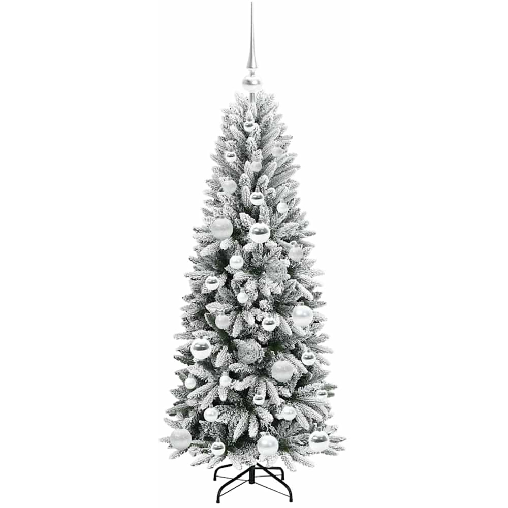 vidaXL Pre-Lit Silver Baubles Artificial Snow Flocked Christmas Tree 4ft Image 4