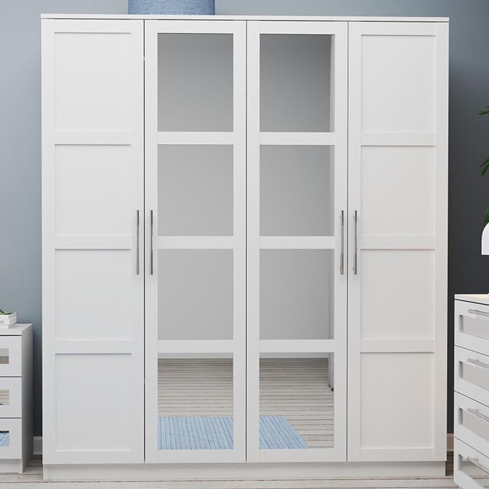 Finley 4 Door White Mirrored Wardrobe Image 1