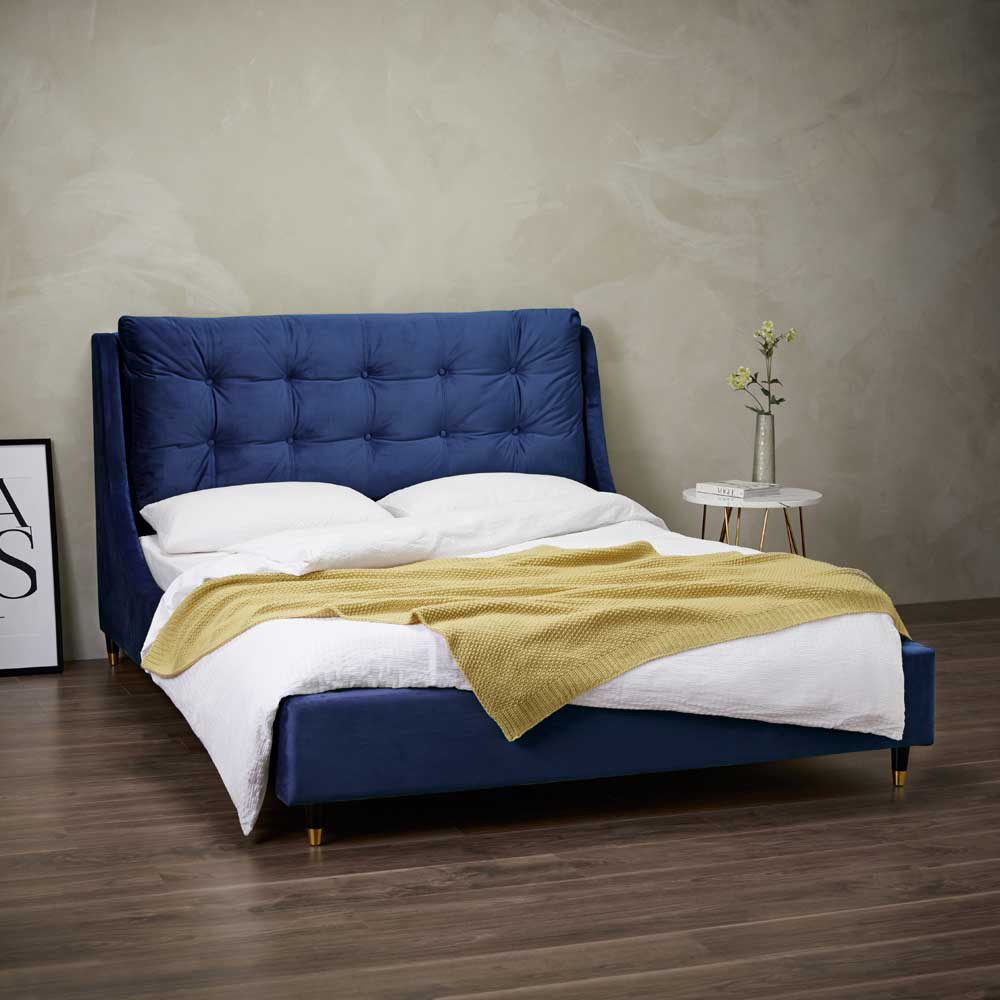 Sloane King Size Blue Velvet Bed Frame Image 3