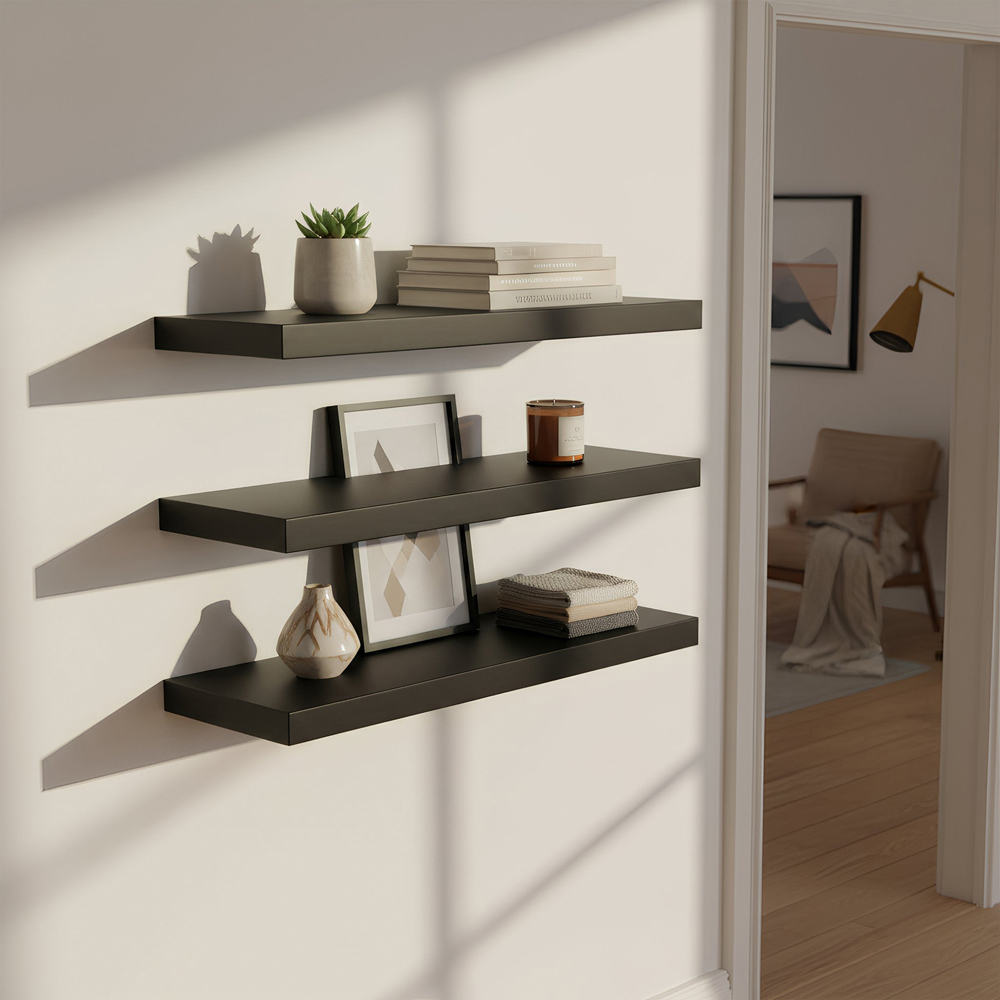 Harbour Housewares 60cm 6 Pack Black Floating Shelf Image 2