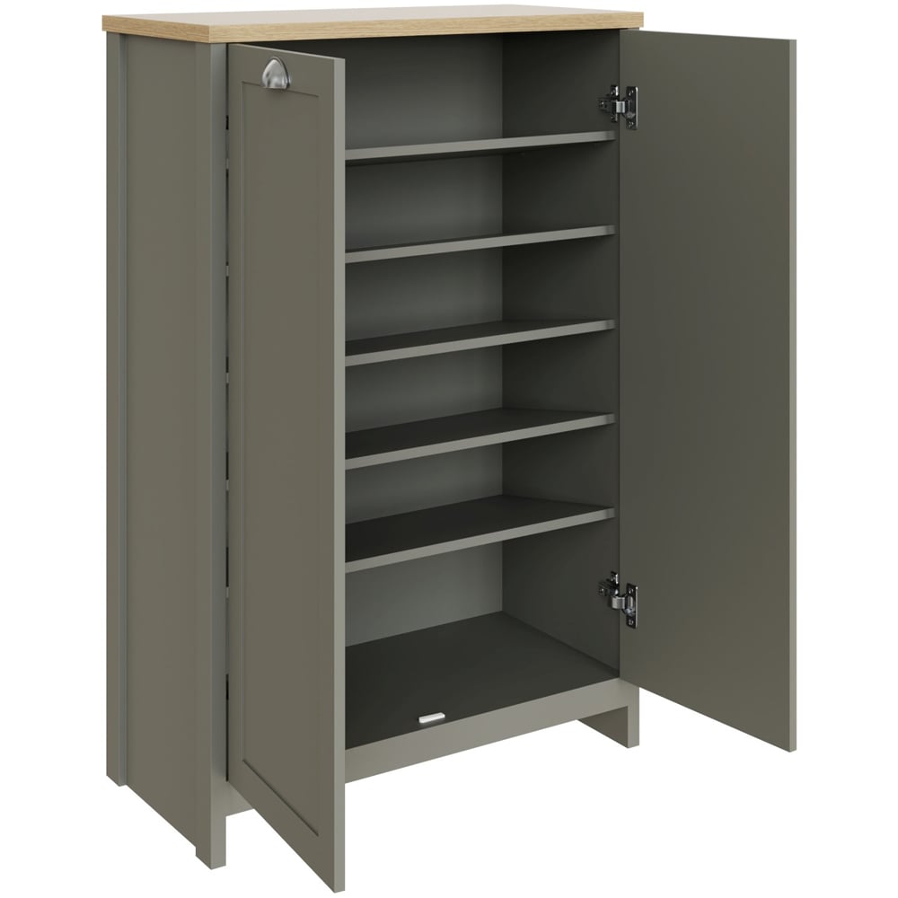 GFW Lancaster 2 Door Grey and Oak Tall Shoe Cabinet Image 4